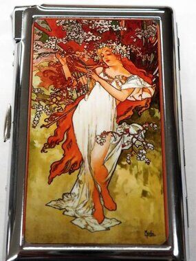 Sharp Art Nouveau Cigarette Case W/Built In Butane Lighter